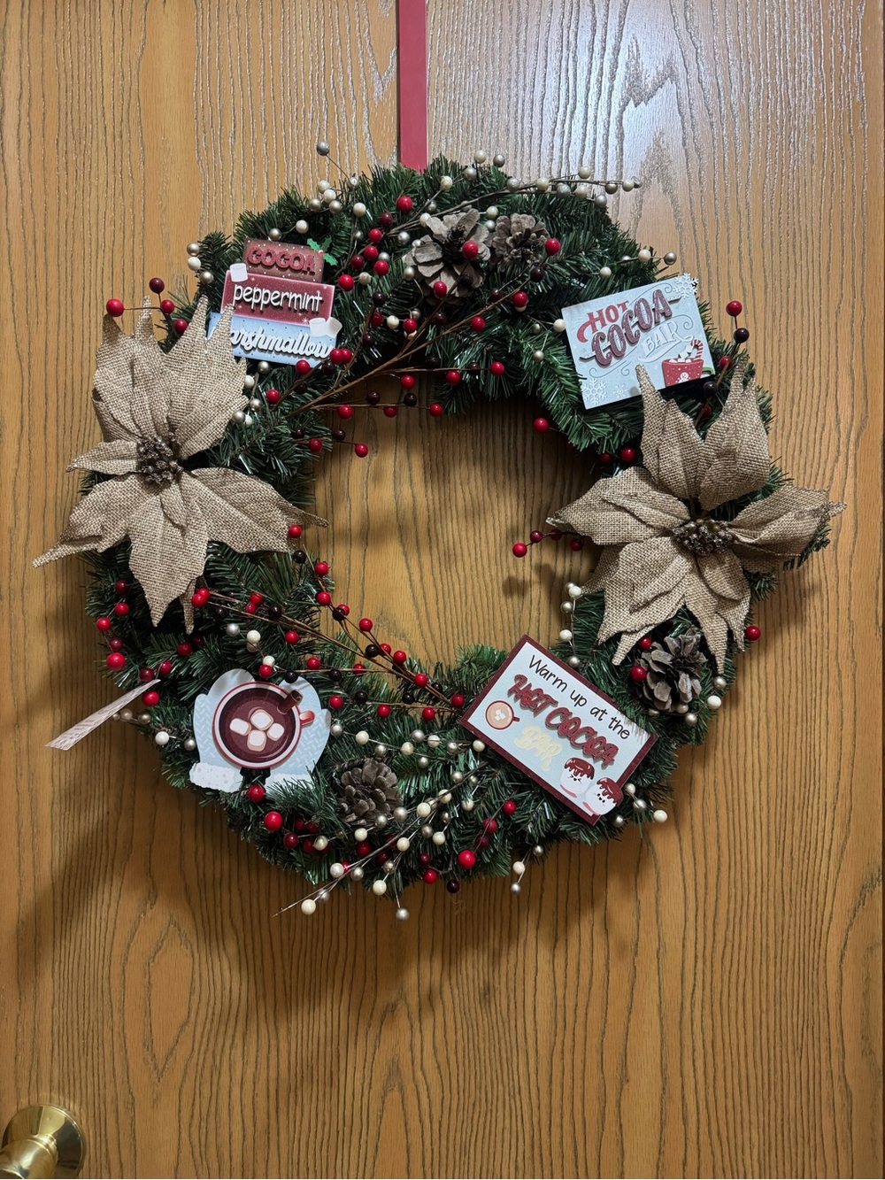 Holiday Peppermint & Cocoa Decorative Wreath - Red, Green, Burlap